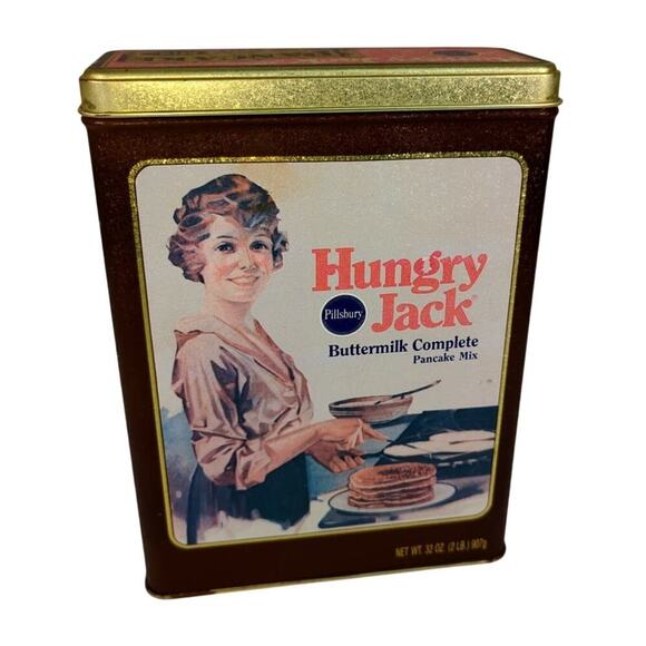 Vtg Pillsbury Hungry Jack Pancake Mix Tin Empty Metal Box Container Minor Wear - Picture 1 of 10